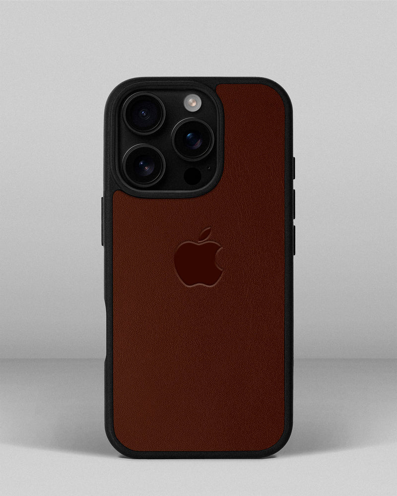 Чохол для iPhone 14 Pro із шкіри купон в рудому кольорі з логотипом яблука