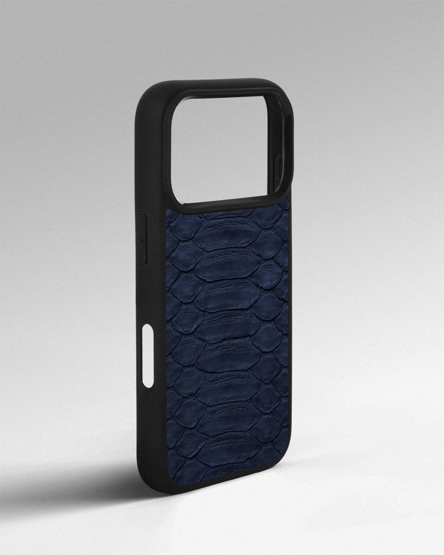 Dark Blue Python Leather Wide Scale Case for iPhone 17 Pro