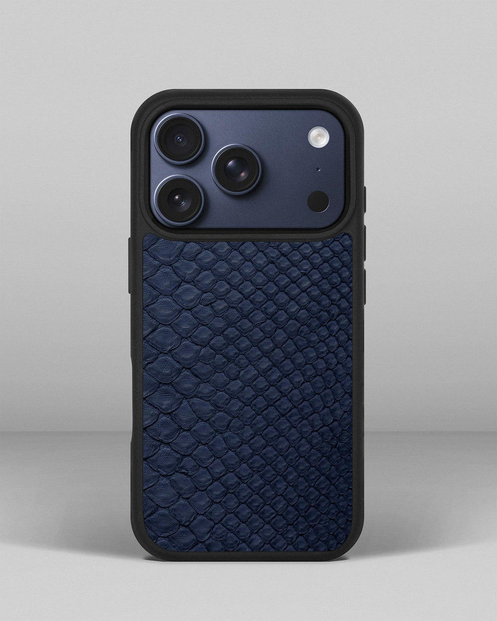 Dark blue python skin case with small scales for iPhone 17 Pro