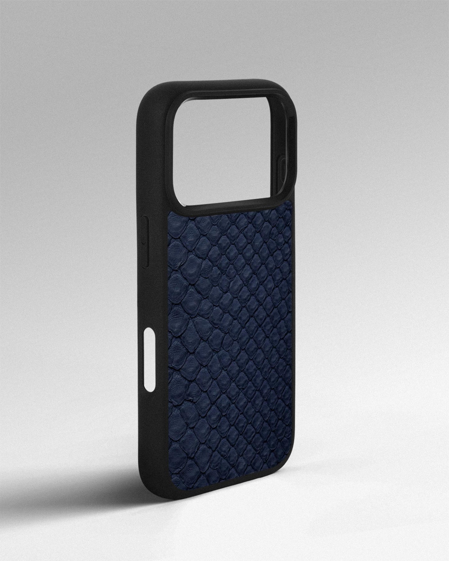 Dark blue python skin case with small scales for iPhone 17 Pro