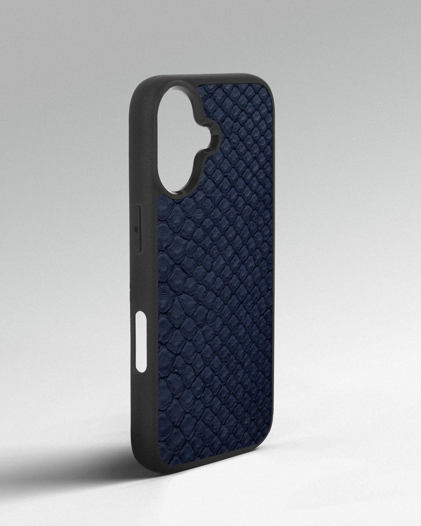 Dark blue python skin case with small scales for iPhone 17