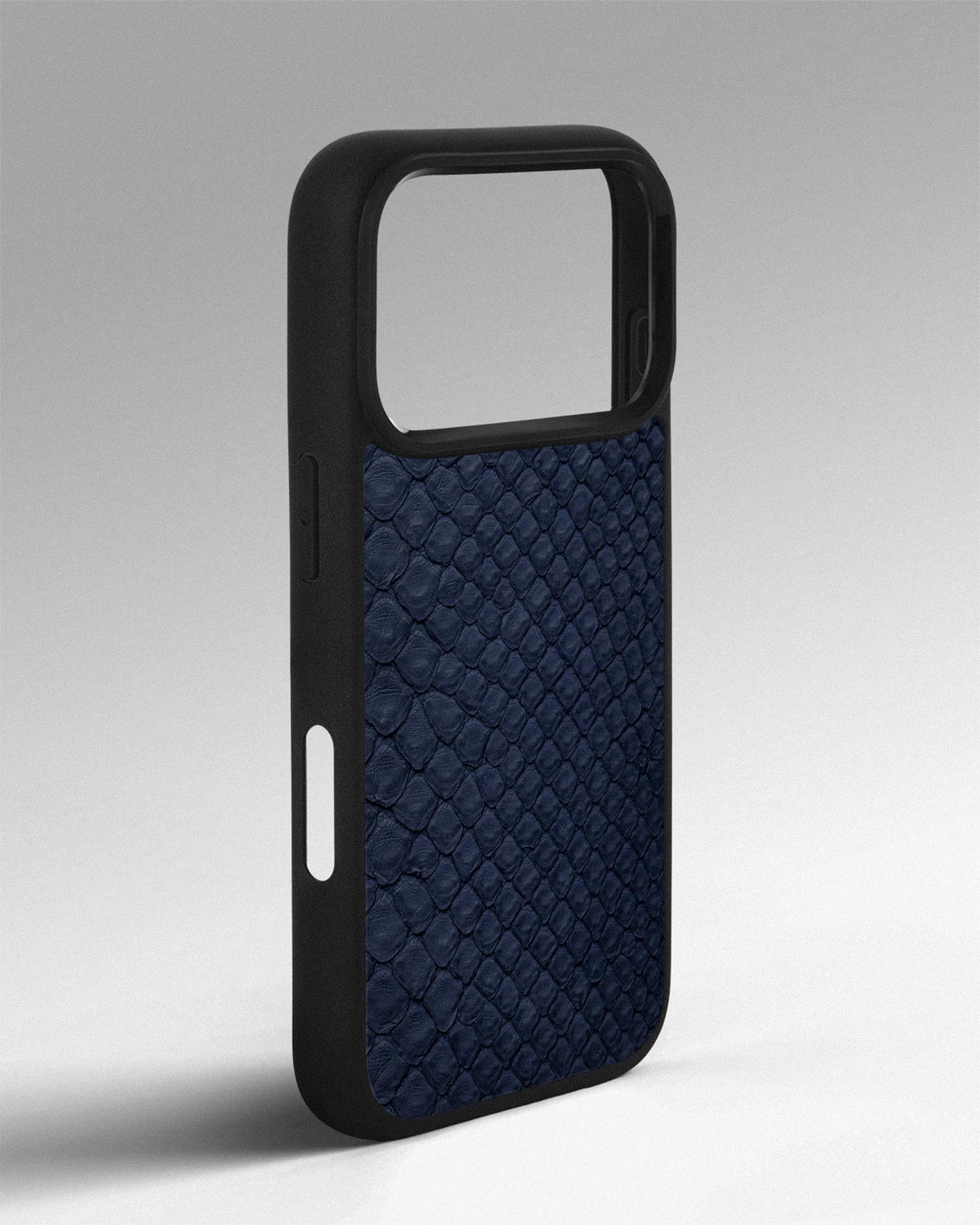 Dark blue python skin case with small scales for iPhone 17 Pro Max