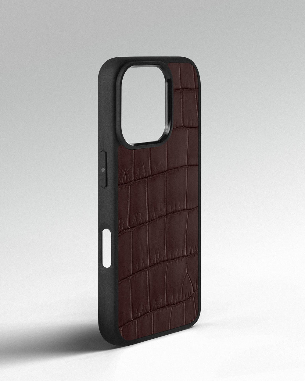 Dark brown crocodile leather case for iPhone 16 Pro