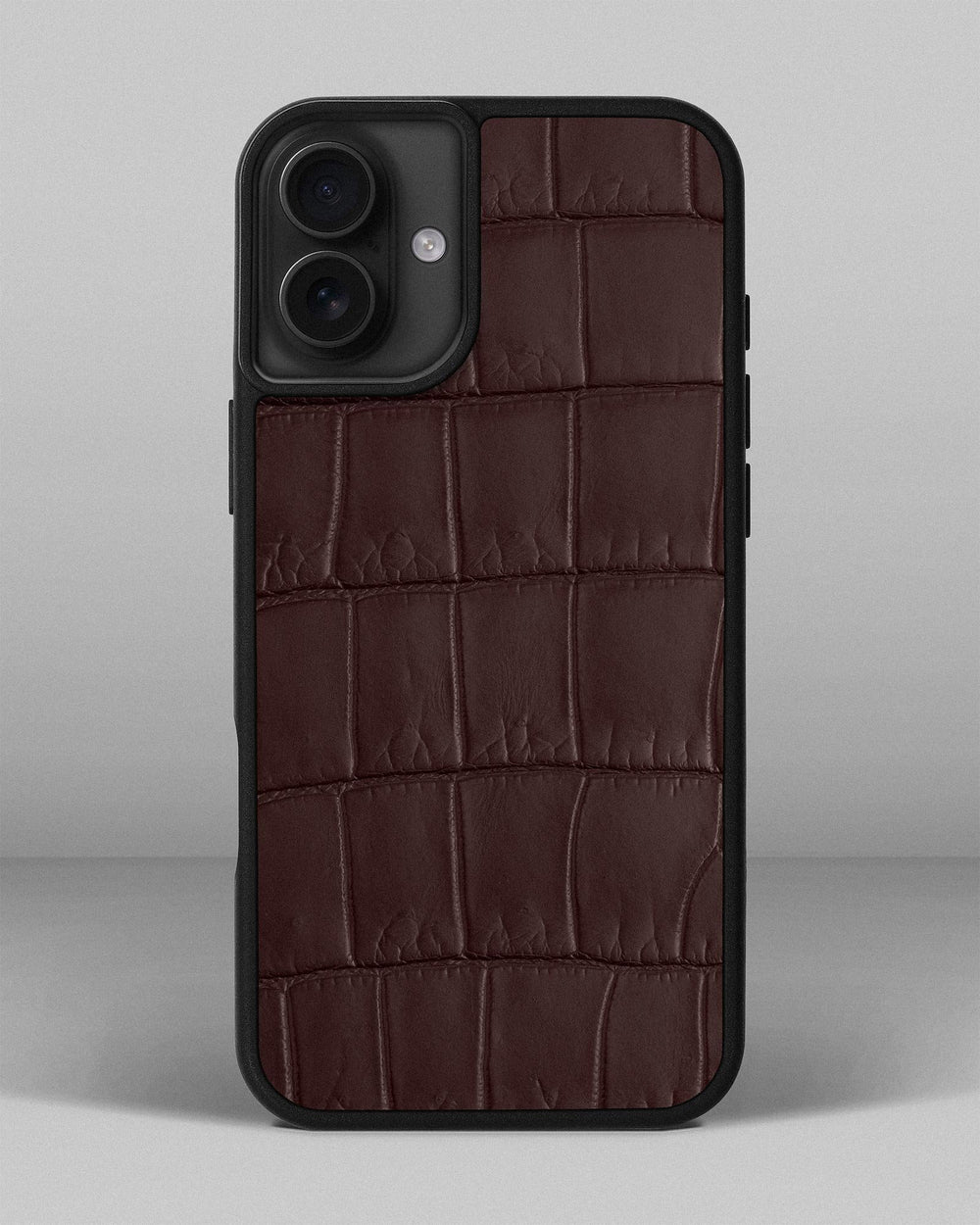 Dark brown crocodile leather case for iPhone 16 Plus