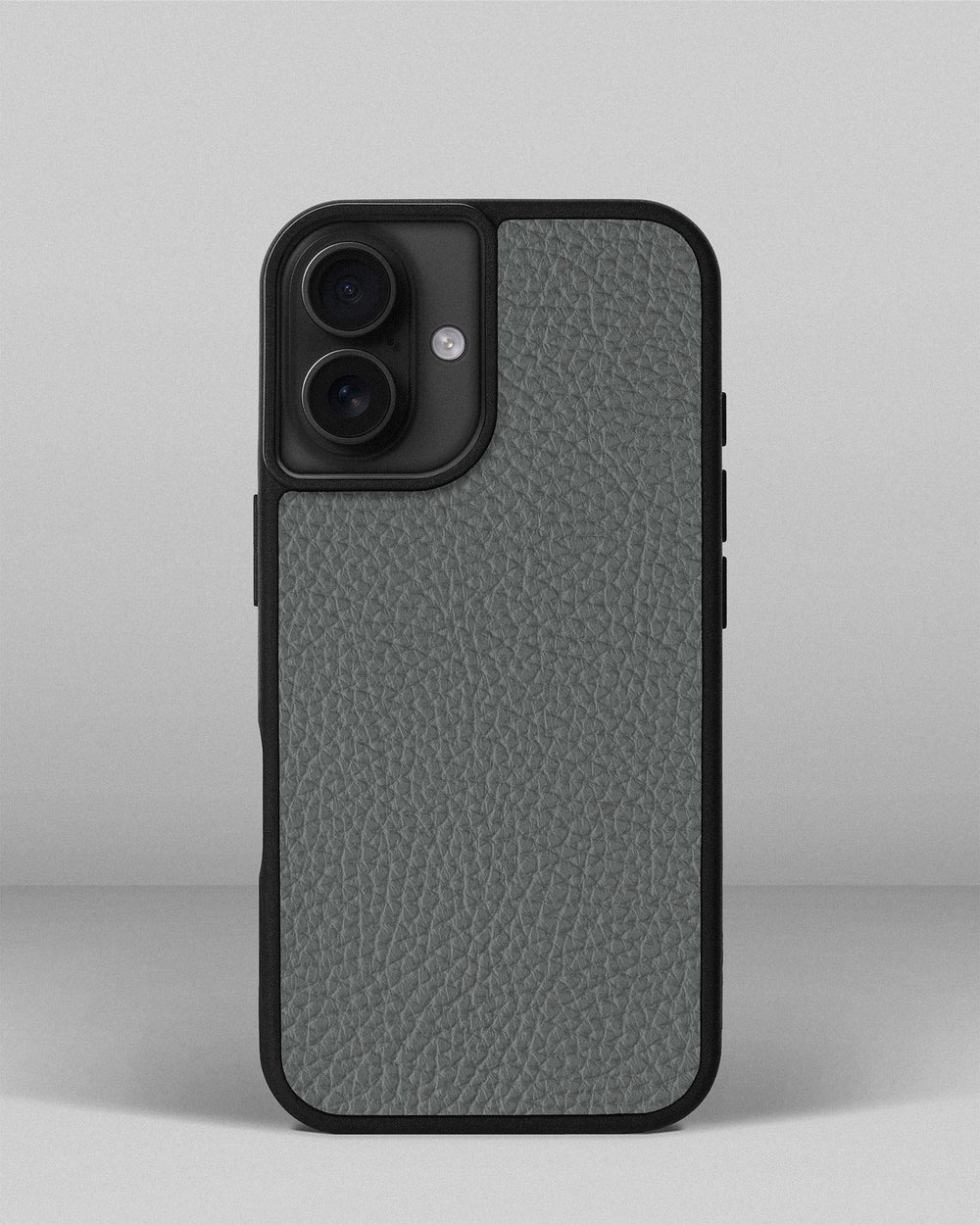 Case made of gray calf leather floater for iPhone 16