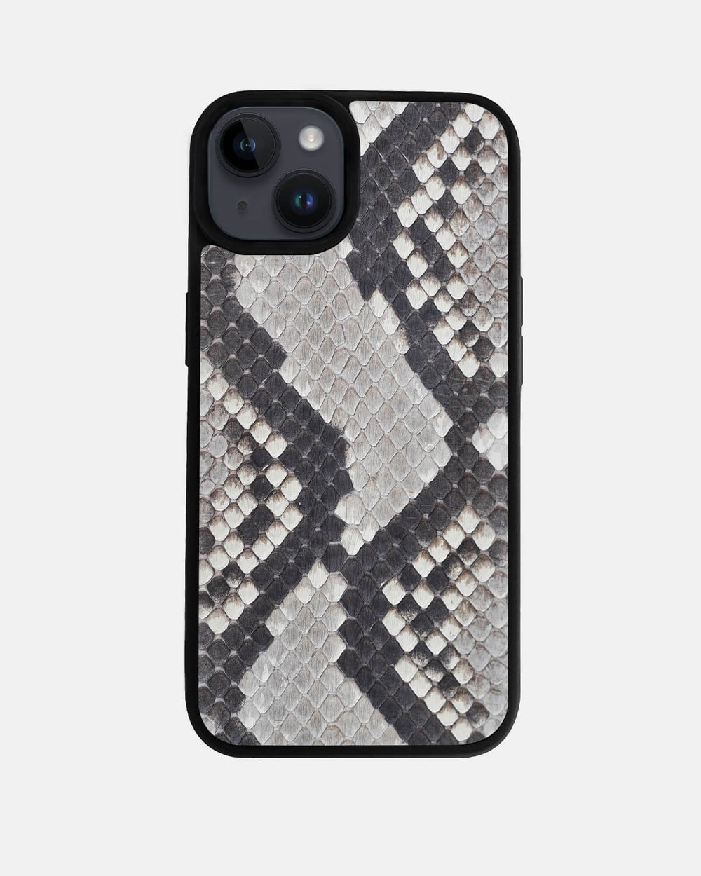 Чехол из чёрно-белой кожи питона с мелкой чешуёй для iPhone 14 Plus