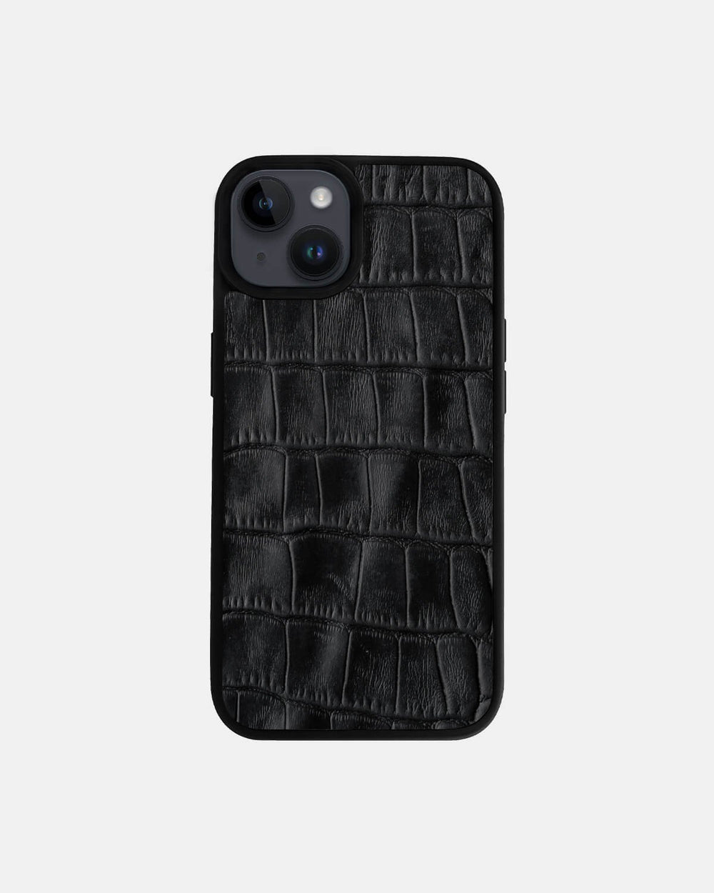 Чехол из чёрной кожи с тиснением под крокодила на телячьей коже для iPhone 14