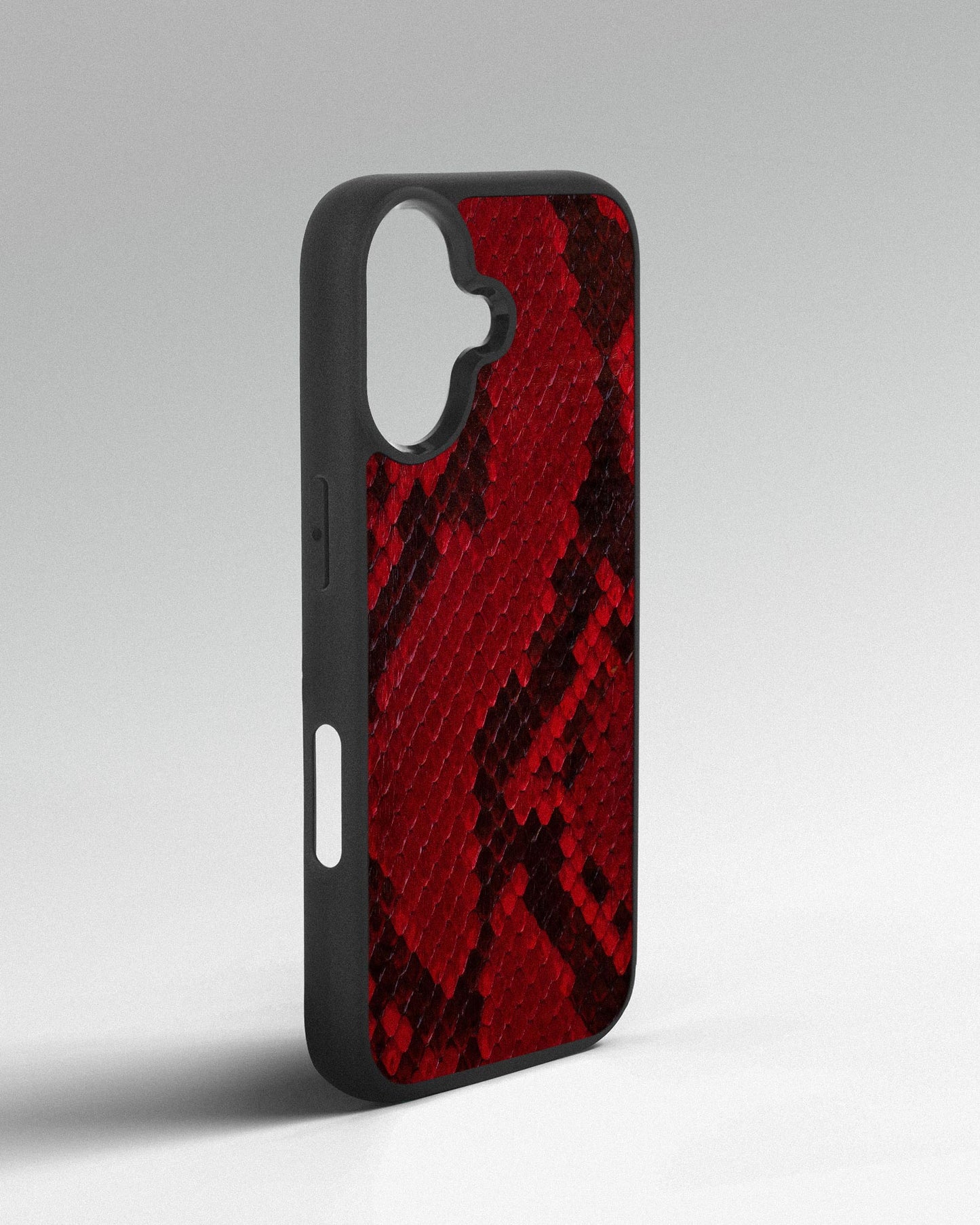 Red python skin case with small scales for iPhone 17
