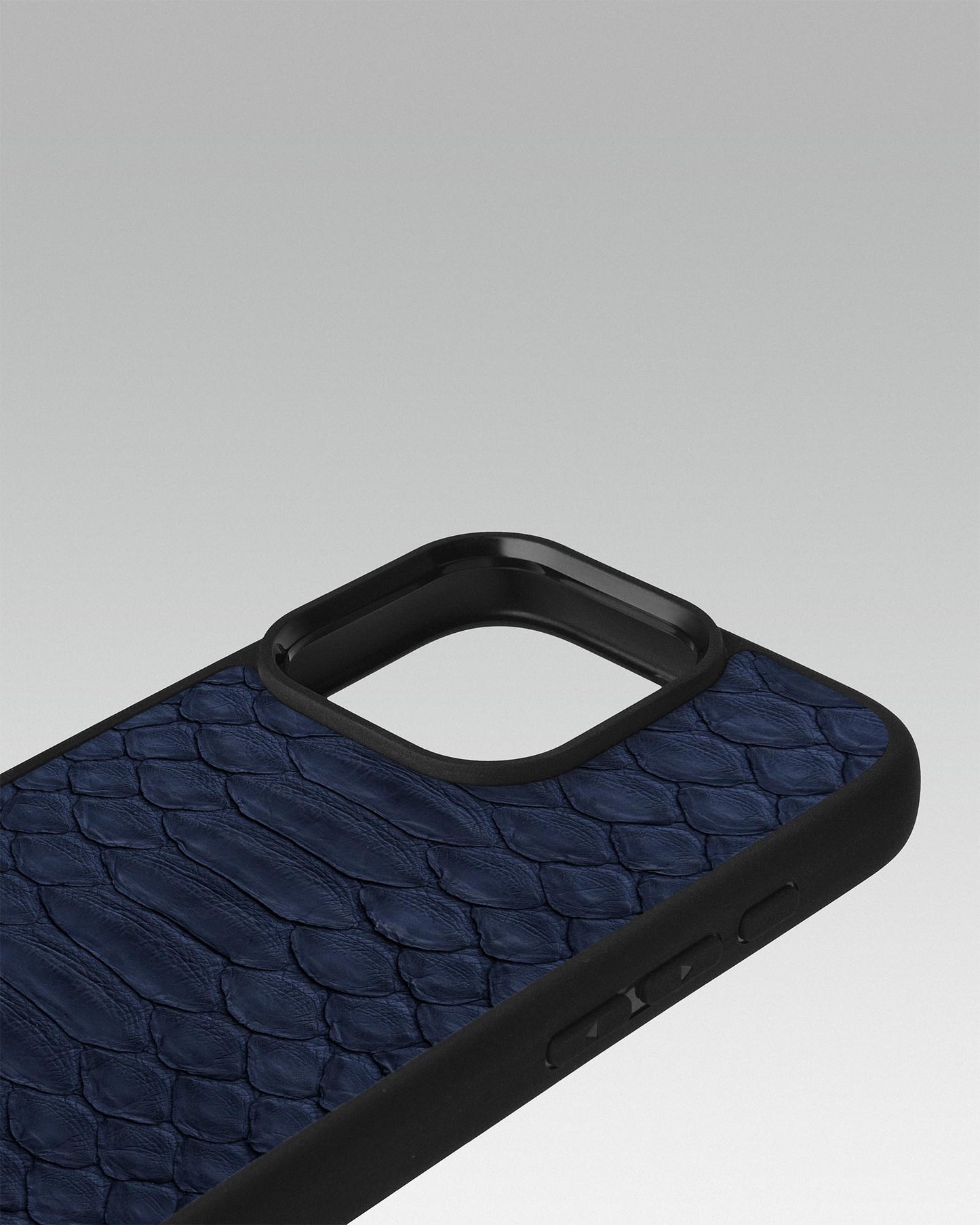 Dark blue python leather case with large scales for iPhone 16 Pro Max