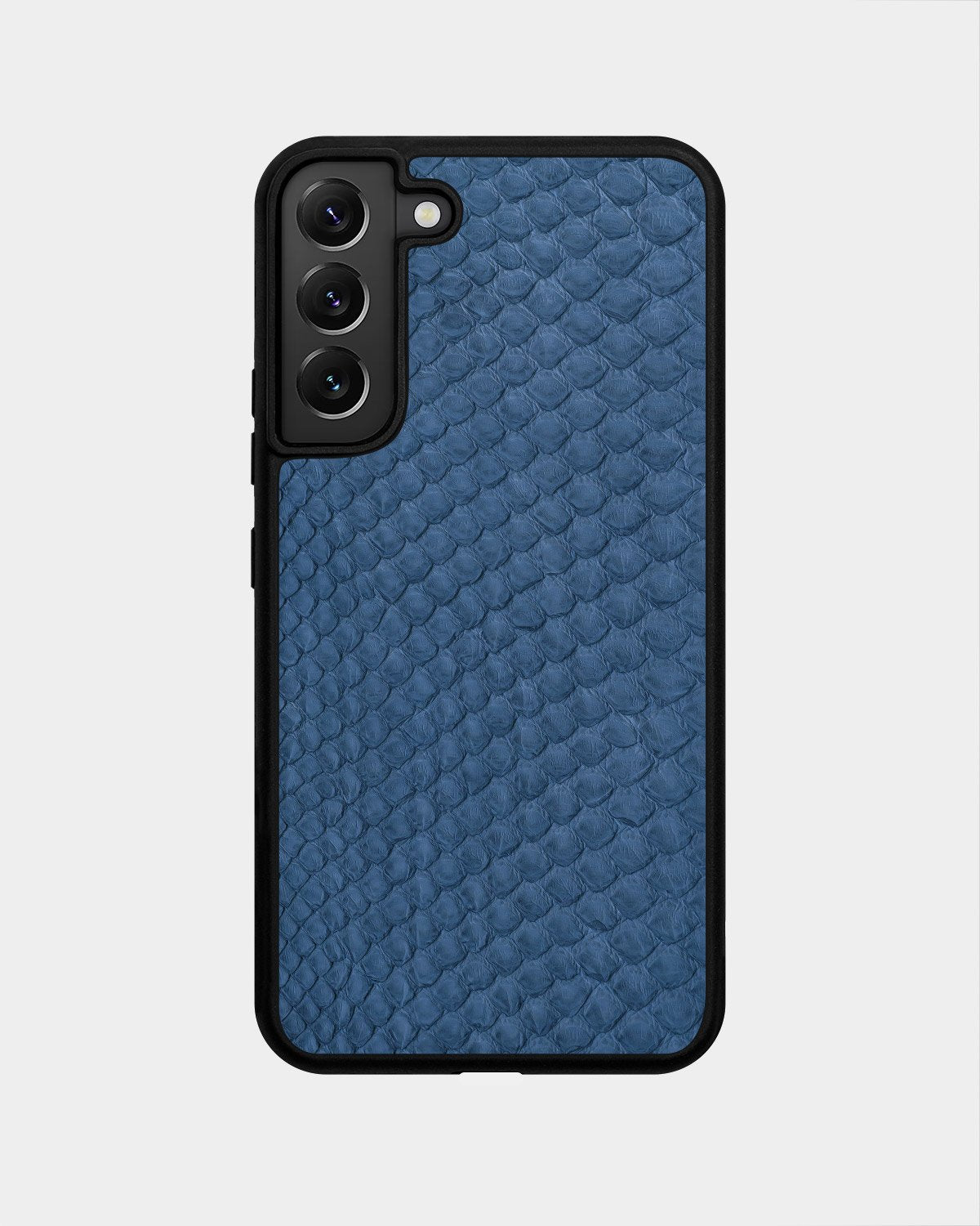 Case made of gray-blue python leather with small scales for Samsung S22 Plus