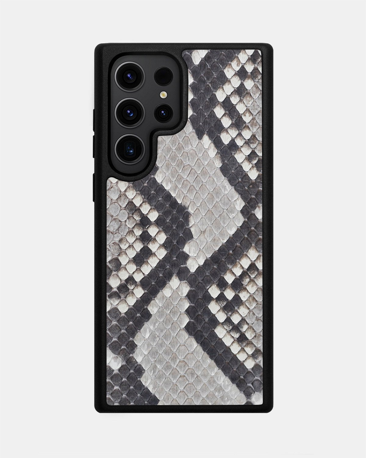 Case made of black and white python leather with small scales for Samsung S23 Ultra