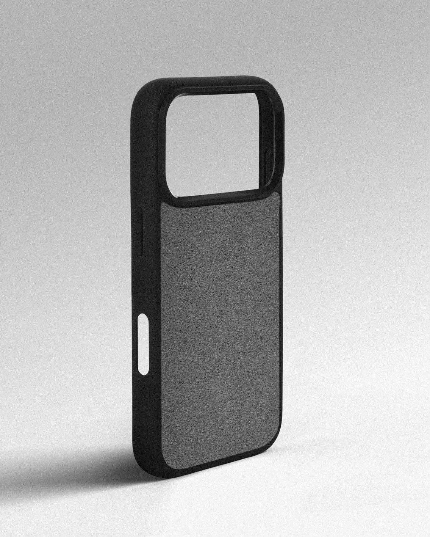 Case with light gray Alcantara insert for iPhone 17 Pro