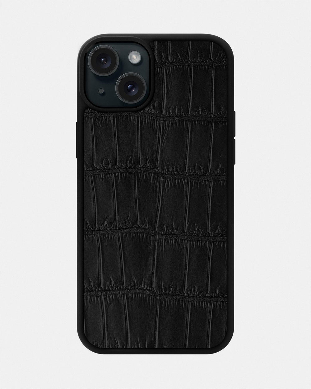 Чехол из черной кожи крокодила для iPhone 15 Plus