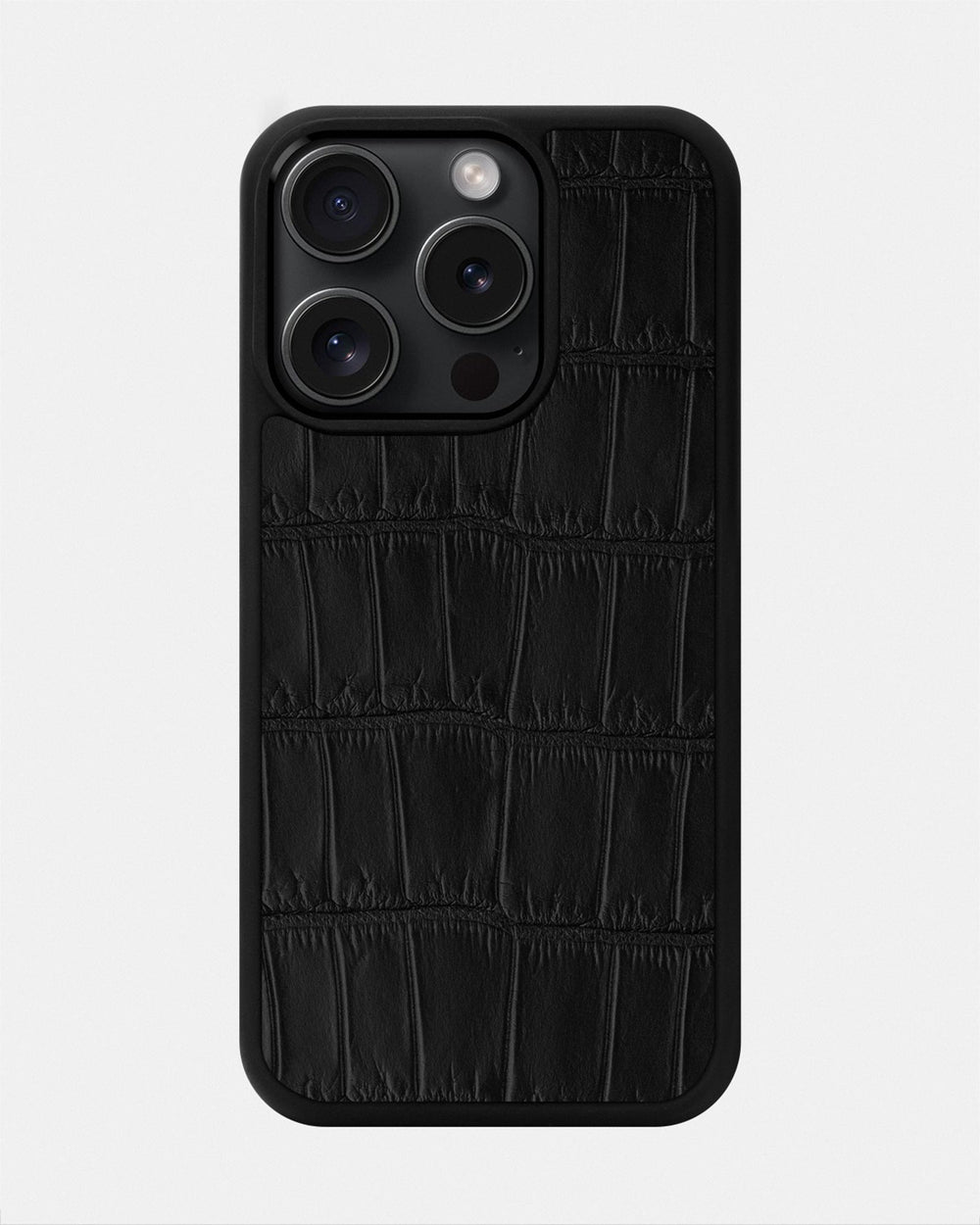 Чехол из чёрной кожи крокодила для iPhone 15 Pro Max