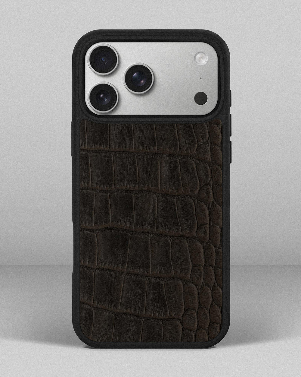 Dark brown crocodile embossed calfskin case for iPhone 17 Pro Max