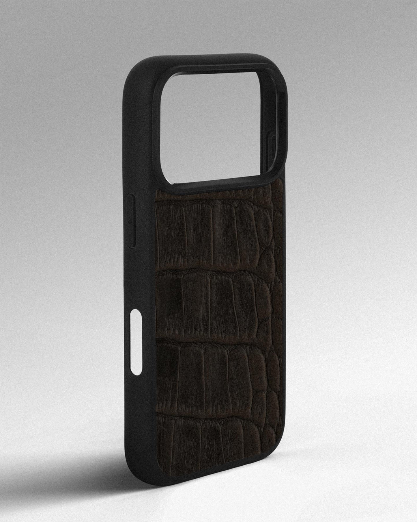Dark brown crocodile embossed calfskin case for iPhone 17 Pro Max