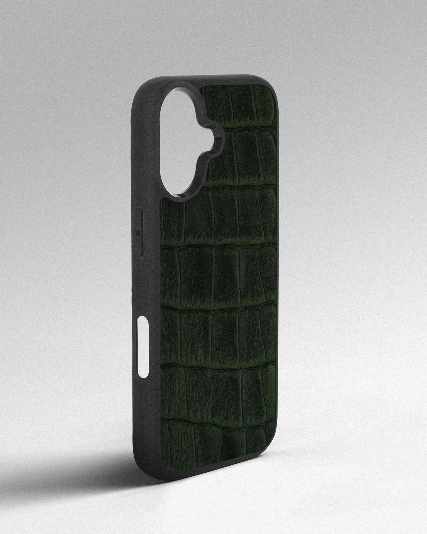 Dark green crocodile embossed calfskin case for iPhone 17