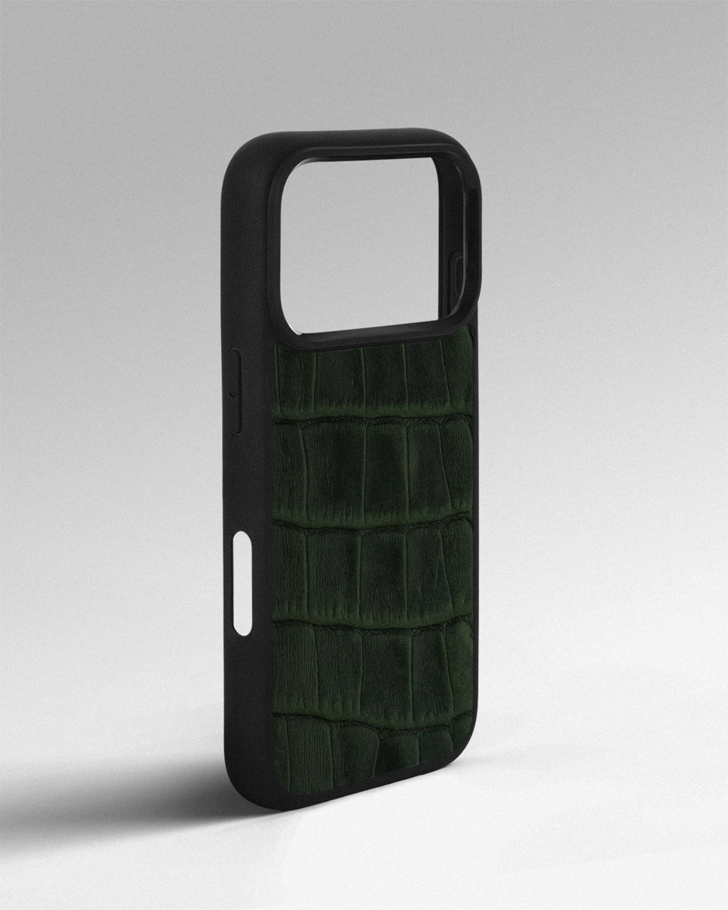 Dark green crocodile embossed calfskin case for iPhone 17 Pro