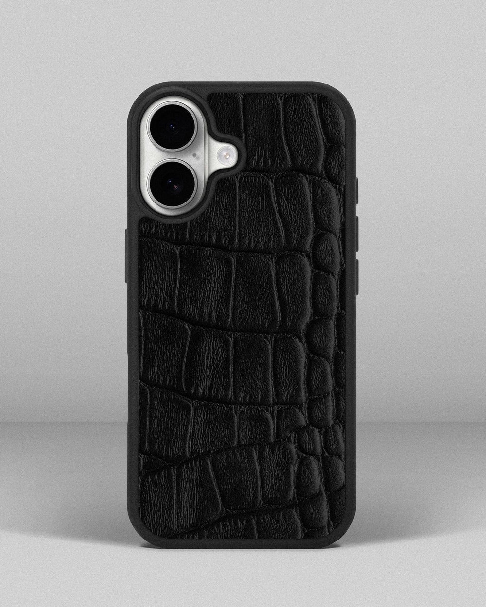 Чохол із чорного тиснення під крокодила на телячій шкірі для iPhone 17