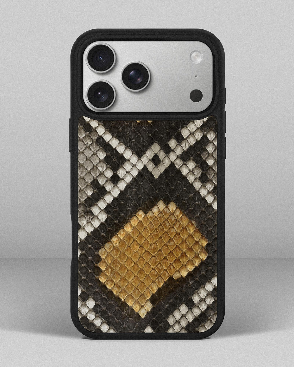 Gray-yellow python skin case with small scales for iPhone 17 Pro Max