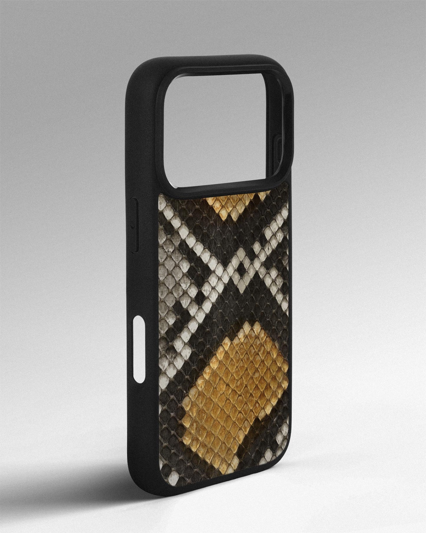 Gray-yellow python skin case with small scales for iPhone 17 Pro Max