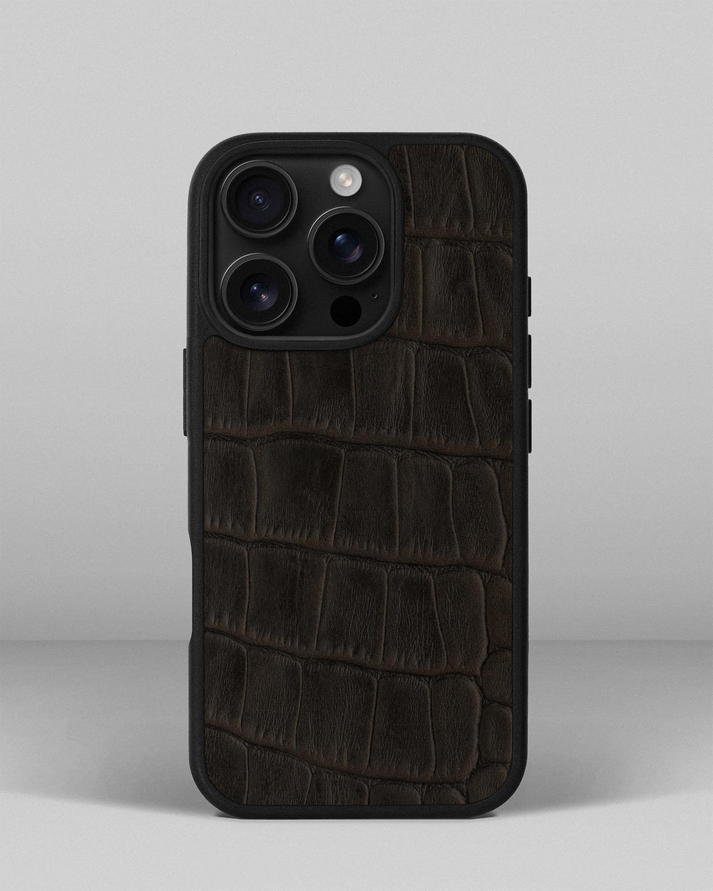 Dark brown crocodile embossing calfskin case for iPhone 16 Pro