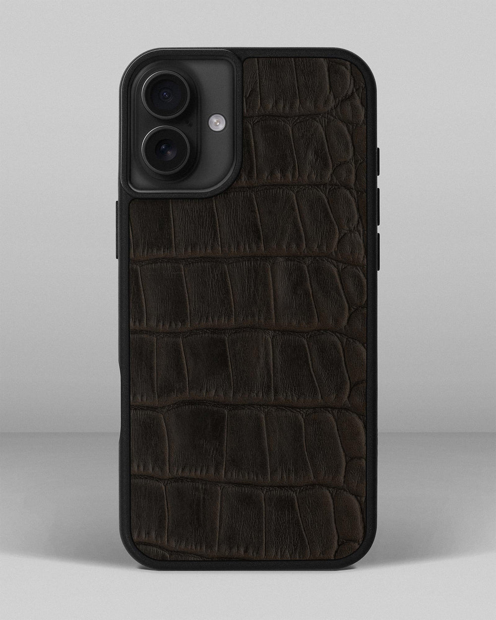 Dark brown crocodile embossing calfskin case for iPhone 16 Plus