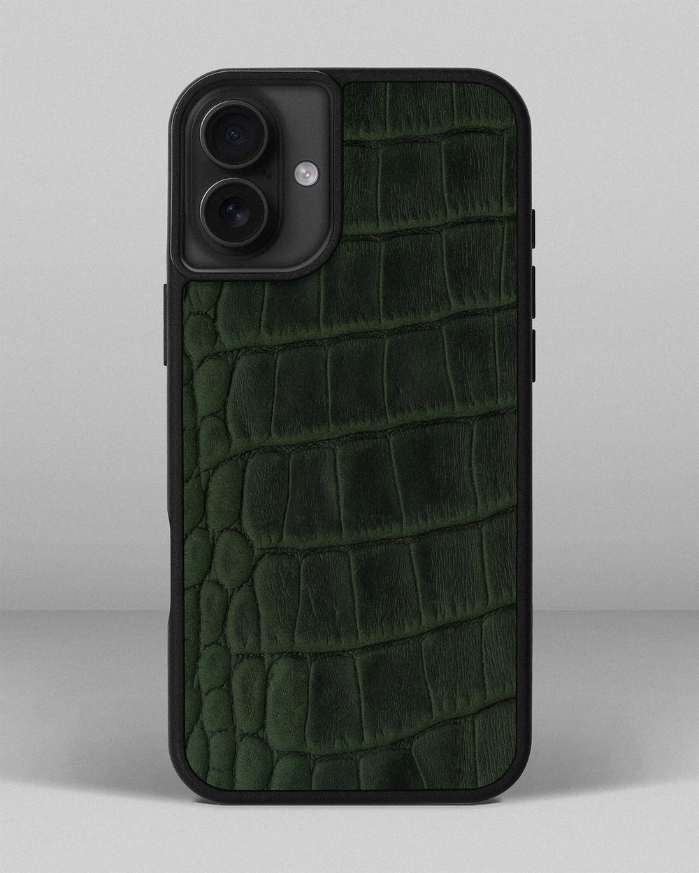 Dark green crocodile embossed calfskin case for iPhone 16 Plus