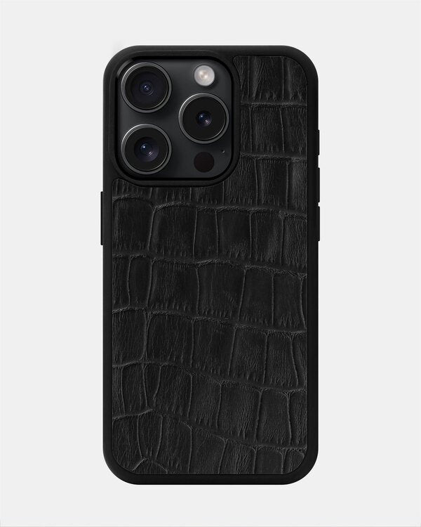 Black crocodile embossing calfskin case for iPhone 15 Pro Max