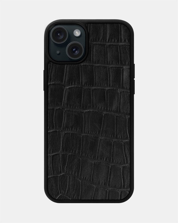 Black crocodile embossing calfskin case for iPhone 15 Plus