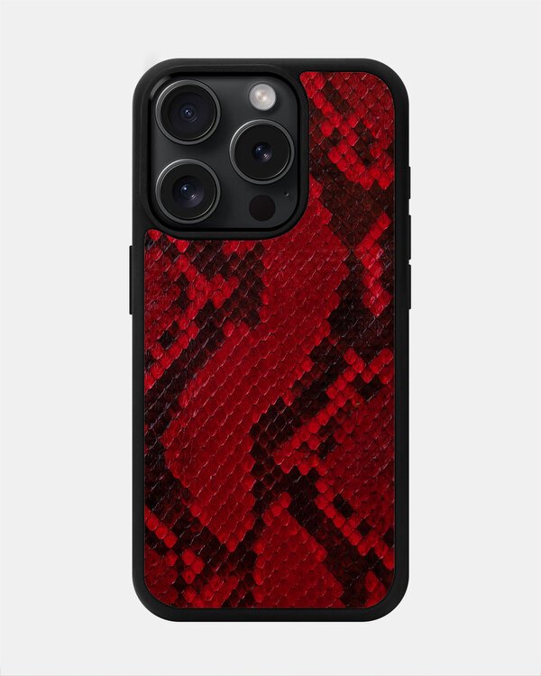 Чохол із червоної шкіри пітона з дрібними лусочками для iPhone 15 Pro Max