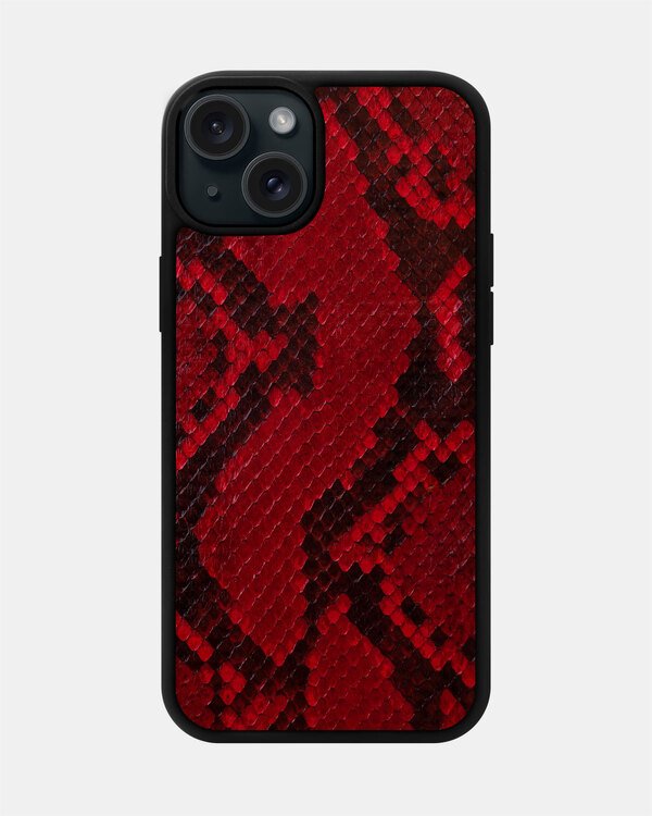 Red small scale python leather case for iPhone 15 Plus