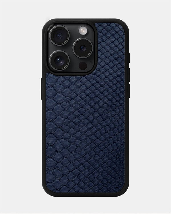 Dark blue python skin case with small scales for iPhone 16 Pro Max