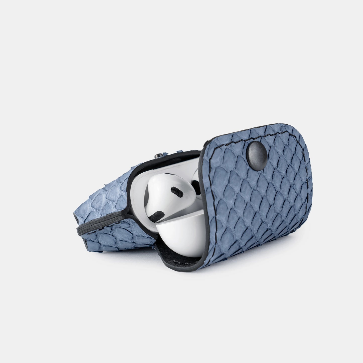 Чохол для AirPods 1/2 із синьо-сірої шкіри пітона з широкими лусочками