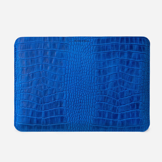 Відкритий чохол для MacBook 15 Pro з телячої шкіри, тисненої під крокодила у синьому кольорі