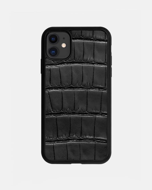 Чорний чохол зі шкіри крокодила для iPhone 11