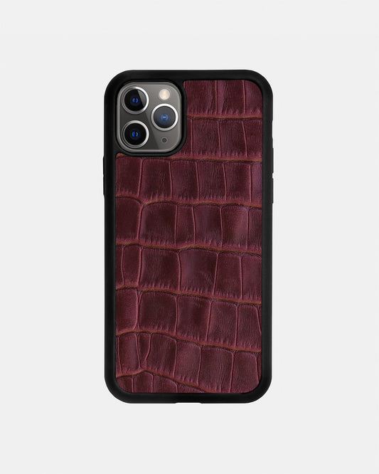 Чохол із бордового тиснення під крокодила на телячій шкірі для iPhone 11 Pro