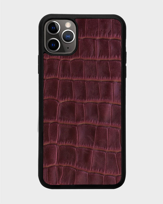 Чохол із бордового тиснення під крокодила на телячій шкірі для iPhone 11 Pro Max