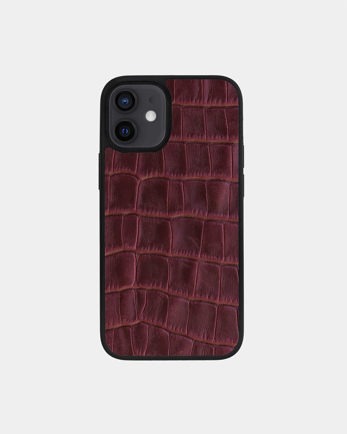 Чохол із бордового тиснення під крокодила на телячій шкірі для iPhone 12