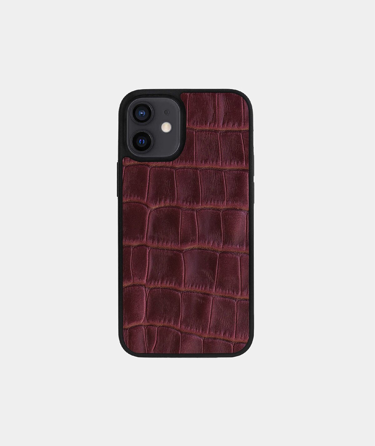 Чохол із бордового тиснення під крокодила на телячій шкірі для iPhone 12 Mini