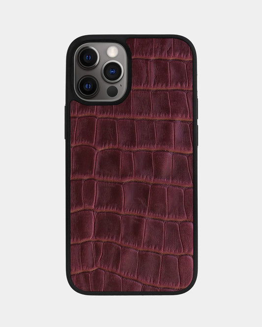 Чохол із бордового тиснення під крокодила на телячій шкірі для iPhone 12 Pro Max