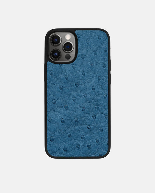 Чохол із блакитної шкіри страуса з фолікулами для iPhone 12 Pro