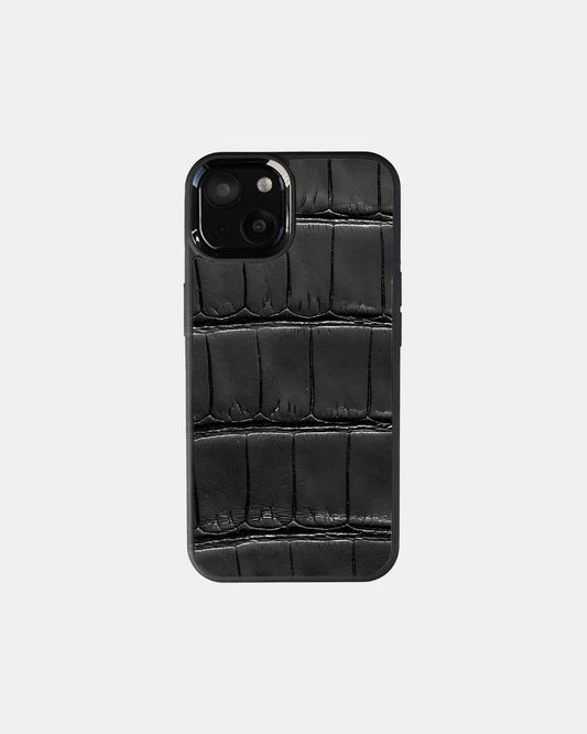 Чорний чохол зі шкіри крокодила для iPhone 13