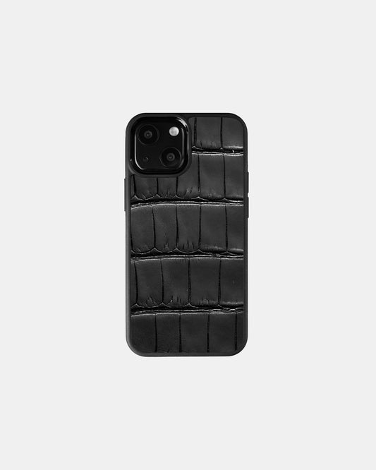 Чорний чохол зі шкіри крокодила для iPhone 13 Mini