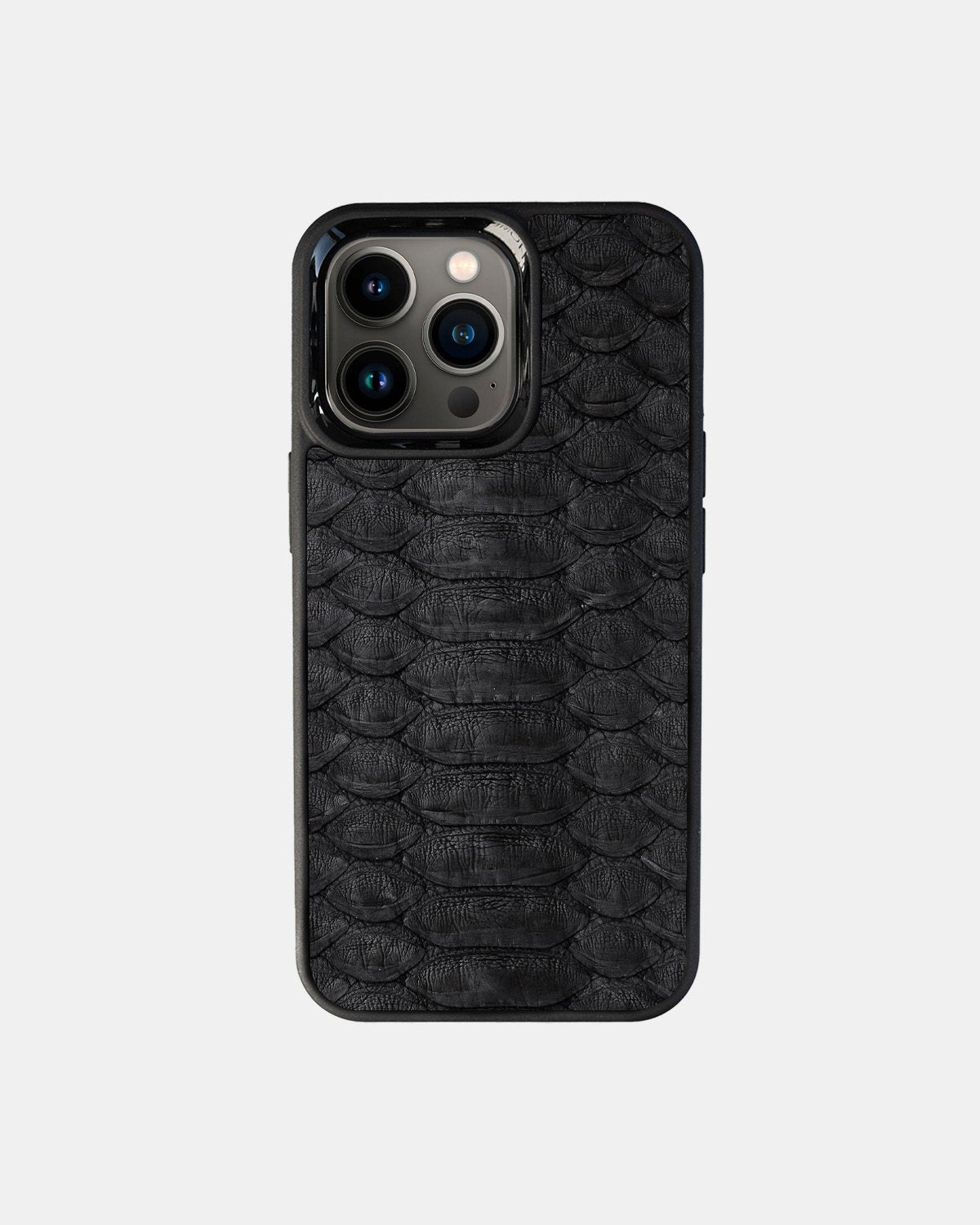Чохол із чорної шкіри пітона з широкими лусочками для iPhone 13 Pro