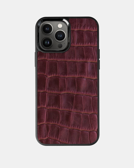 Чохол із бордового тиснення під крокодила на телячій шкірі для iPhone 13 Pro Max