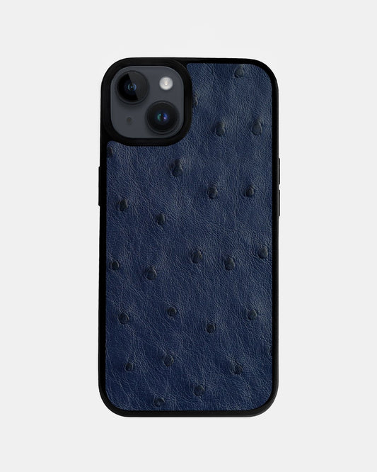Чохол із темно-синьої шкіри страуса з фолікулами для iPhone 14 Plus