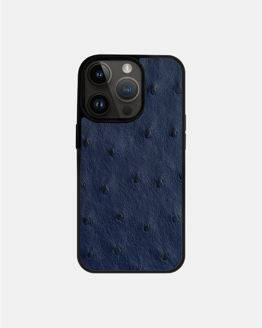Чохол із темно-синьої шкіри страуса з фолікулами для iPhone 14 Pro