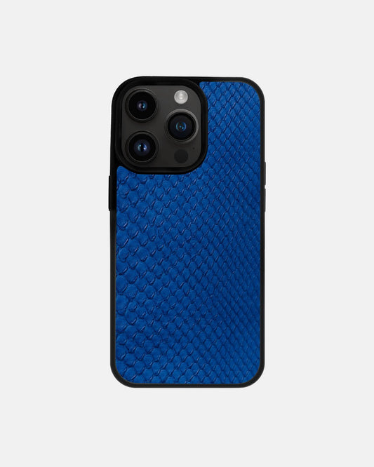Чохол із синьої шкіри пітона з дрібними лусочками для iPhone 14 Pro