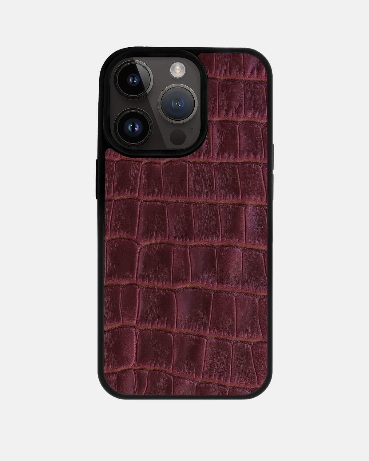 Чохол із бордового тиснення під крокодила на телячій шкірі для iPhone 14 Pro Max
